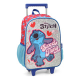 Mochila De Rodinhas Escolar Infantil Stitch Vermelho Disney