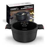Olla Cacerola Antiadherente 24 Cm Con Tapa Cookify 4.5 Lts. | Alu-tech Series | Libre De Pfoa, Cocción Uniforme, Mango Ergonómico. Color Aluminio Fundido Negro