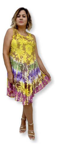 Vestido Curto Trapézio Regata Indiano Batik Plus Size 1606