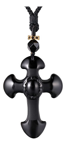 Lightock - Collar Con Colgante De Cruz De Obsidiana Negra Pa
