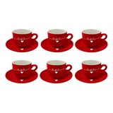 Jogo De Xicaras Com 6 P Café Com Pires Vermelho Lamour 90ml