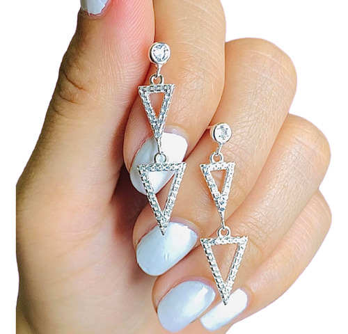 Aros Triangulo Colgantes Ideal Mujer De Plata 925 Ar 445