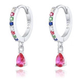 Aretes De Plata 925 Huggies Zirconias De Colores Rosa Mujer