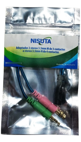 Adaptador Nisuta 2 Stereo 3.5 M De 3 Contactos