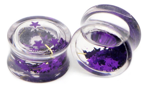 Expansores Glitter Estrellas Violeta Piercing X Unidad