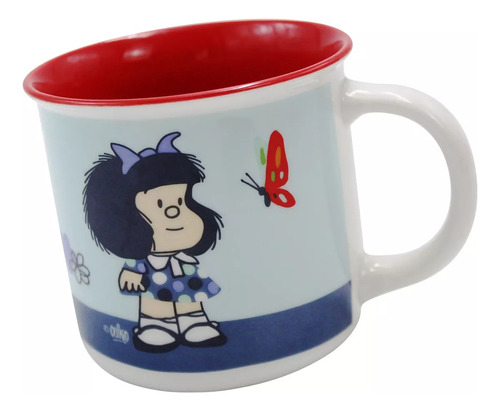 Taza Grande Para Cafe Diseño Mafalda Frases Porcelana 350 Ml Color Azul Claro