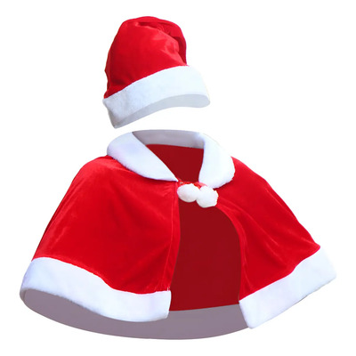 Capa Navideña Para Niña Corta Con Gorro De Santa /56