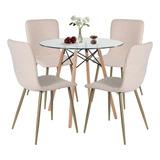 Comedor 4 Sillas Beige, Incluye 1 Mesa Comedor Redonda Y 4 Sillas Comedor Color Beige Homemake Furniture