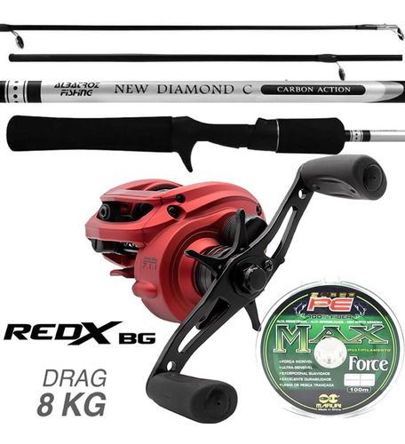 Carretilha Maruri Redx Bg 11 Rolamentos Drag 8kg Vara Pesca