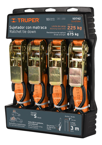 Juego De 4 Sujetadores C/matraca Carga Máxima 675 Kg 101742