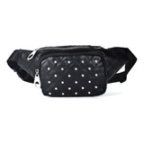 Riñonera Mujer Deportiva Tachas Cuero Ecológico 28x13 Color Negro