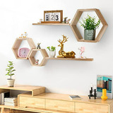 Estanterías Flotantes Hexagonales De Madera Para Decoración 