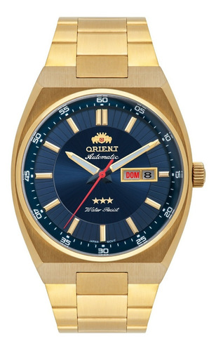 Relógio Orient Masculino Automático Dourado 469gp087 D1kx Cor Do Fundo Azul