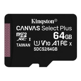 Micro Sd Kingston Canvas Select 64gb Clase 10 100 Mb Read Hd