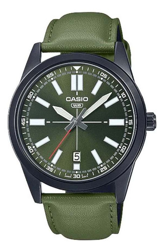 Reloj Casio Mtp-vd02bl-3eudf Hombre 100% Original Color De La Correa Verde Color Del Bisel Negro Color Del Fondo Verde