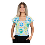 Crop Top Artesanal Yucateca Bordada Blanca Flores Caribe