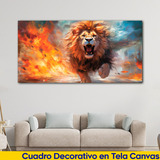 Cuadro Leon Fuego Animales Canvas Artistico 130x70 Anim4