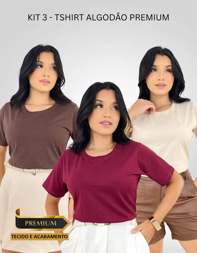 Combo 3 Blusas Feminina Básica Manga Curta Lisa 100% Algodão | MercadoLivre