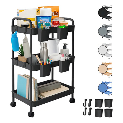 Carrito Organizador Multiusos 3 Niveles 4 Cestos Y Ganchos Auxiliar Ruedas 360 Desmontable Soporta 13kg 72x37x21cm Blick Color Negro | MercadoLibre