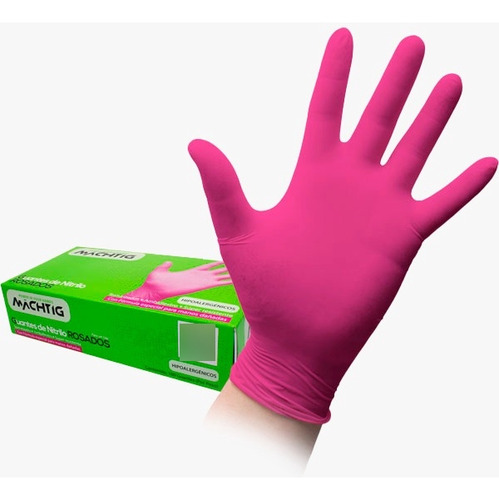 Caja De 100 Guantes De Nitrilo Color Rosado Talla S / M