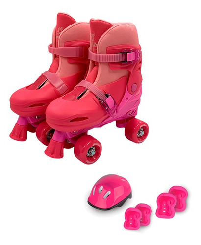 Patins Roller Ajustável Com Acessórios  Rosa - Fênix