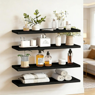 Repisas Flotantes Madera Banna 80x15cm Set 4 Estantes Negro Modernos | Envío gratis