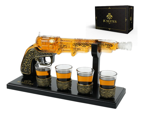 Luxury Gun Decanter With 4 Shot Glasses, Gift Box, & Funn...