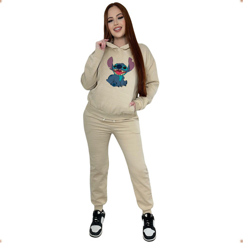 Conjunto Moletom Femenino Do Lilo Stitch  Inverno Com Capuz