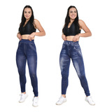 2 Calças Legging Imita Jeans Fake Azul E Preta Moda 2021