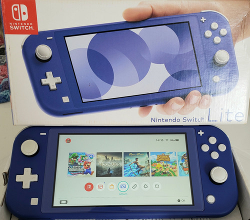 Nintendo Switch Lite Cor Azul - Desblo-queado / Sd De 128gb