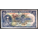 Billete Colombia 5 Pesos  1928 Falso Con Proceso Judicial