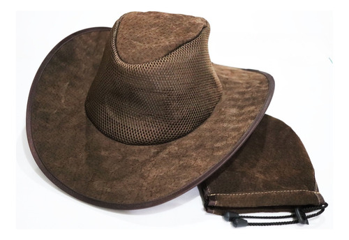 Sombrero Piel Gamuza Color Chocolate Plegable