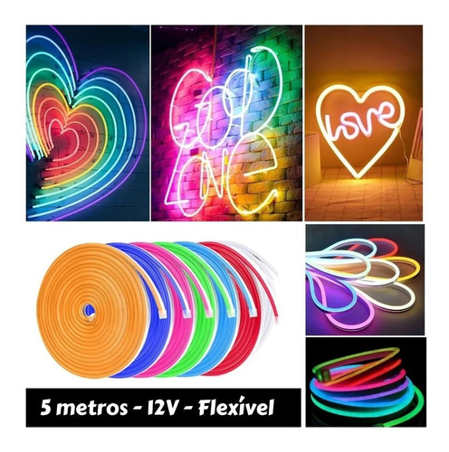 Mangueira Fita Led Neon Colorida 5 Metros 12v Aprova D' Agua