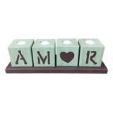 Set X4 Velas Base Amor Decorativa Souvenir Artesanal Madera