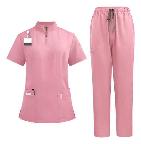 Nuevos Uniforme Sanitario Con Cuello Alto Y Cremallera, Liso