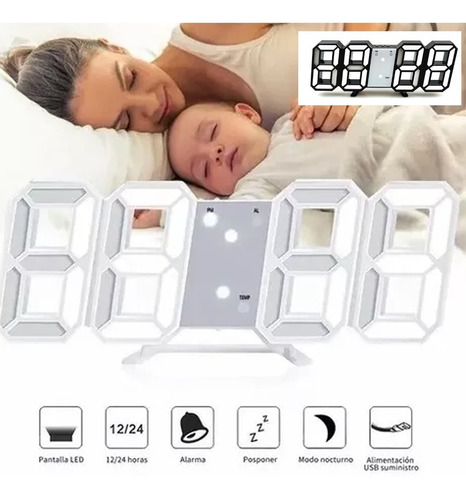 Reloj 3d Led Digital De Pared Con Alarma