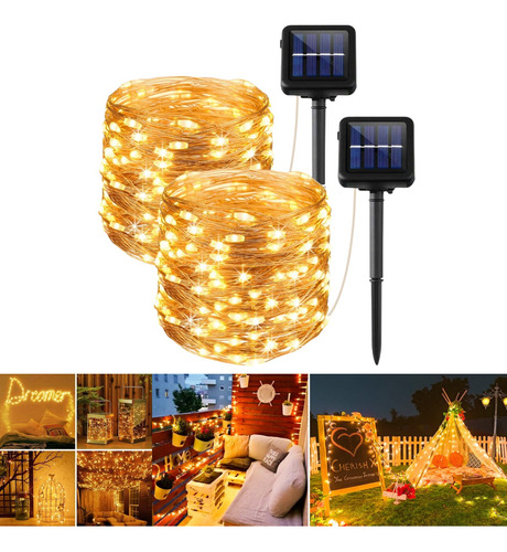 2x 22m Pisca Led Fio De Fada Solar Luz Cobre Natal Decorar