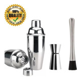 Kit Barman Profissional Inox - Coqueteleira+socador+dosador 