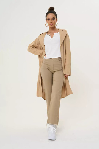 Tapado Liviano Camisa Sin Botones Estilo Trench Twill Mujer