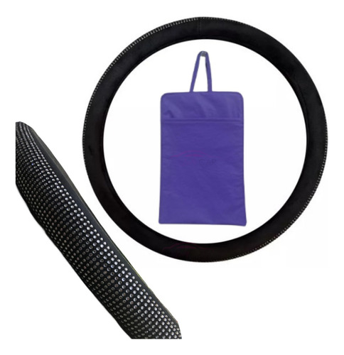 Cubre Volante Pana Negro C/brillos + Bolsita Violeta- Mujer
