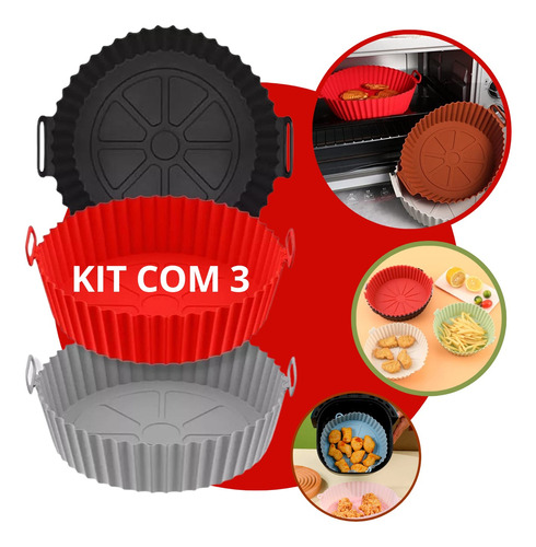 Kit 3 Forro Air Fryer De Silicone Reutilizável Antiaderente