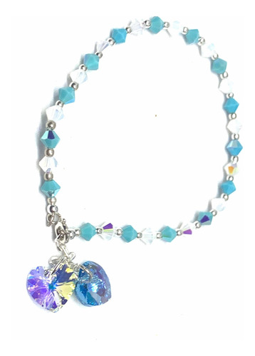 Pulsera Vamos Argentina Cristal Swa Plata Dije Corazón 10 Mm