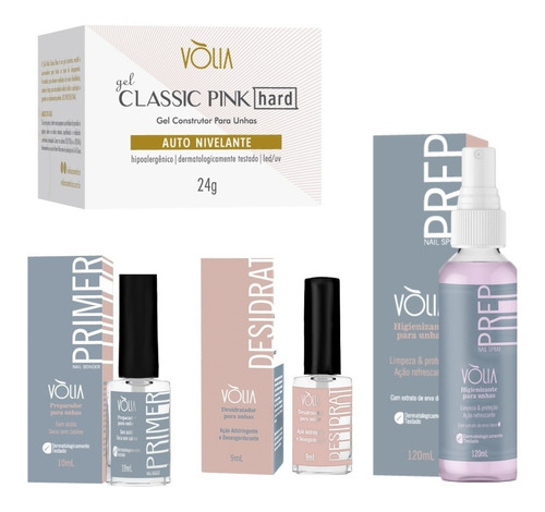 Kit Volia Gel Pink Hard + Prep Nail Spray + Primer+ Desidrat