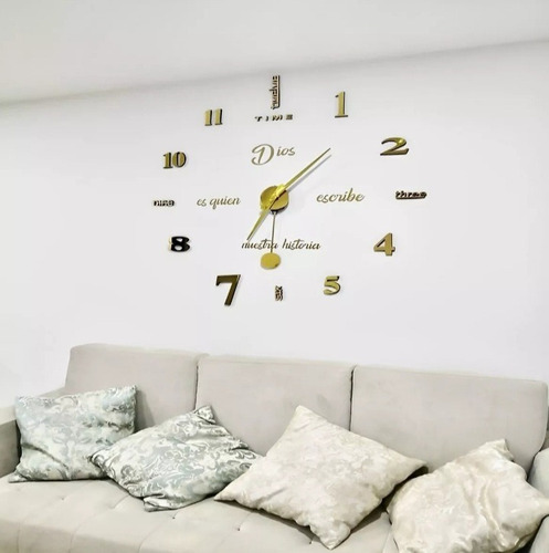 Reloj 3d Tamaño 100 X 100 Cm Color Dorado + Frase En Vinilo 