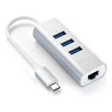 Hub Ethernet Rede Prata Usb-c Satechi 3 Portas Usb-a