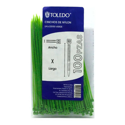 Cinchos Nylon Verde 4.8x200mm 100 Uds Toledo Para Instalación Eléctrica | MercadoLibre