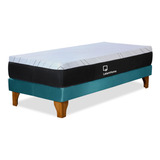 Cama Zen Top Spring  Hybrid Tela Turquesa 1 1/2pza