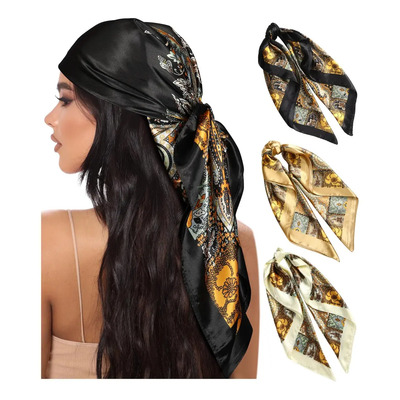 3 Bandanas Mujer,paliacates De Colores,chalina Fiesta,90*90 Negro Dorado Beige | MercadoLibre