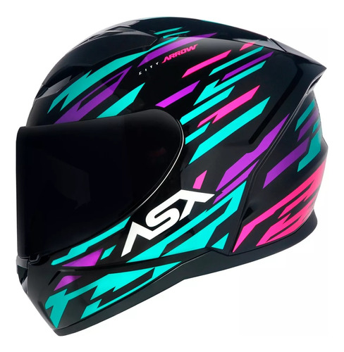 Capacete Moto Asx City Arrow Preto Tifanny Roxo+luvas Fxm