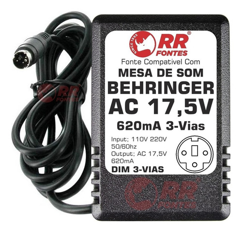 Fonte Carregador Pra Mesa Mixer Behringer 17,5v 17,5v 620mah